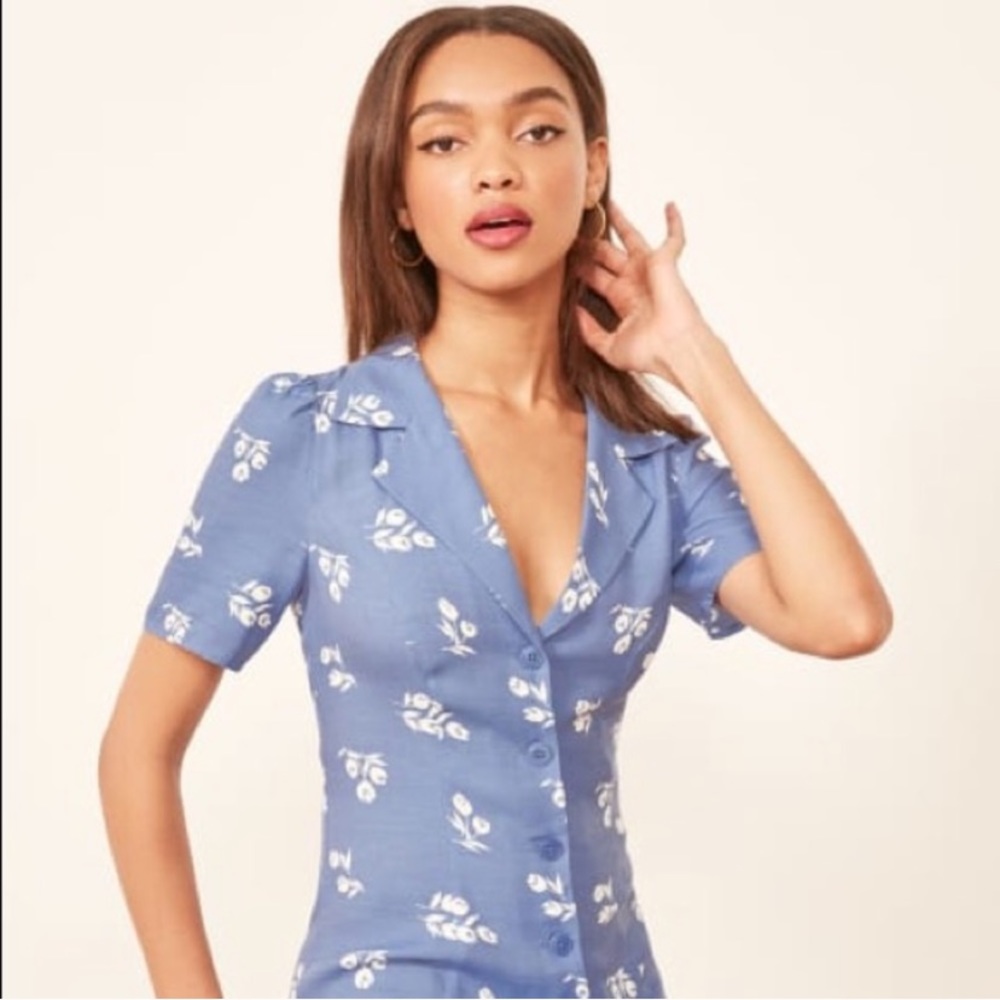 Reformation Blue Floral print Clarice Midi Dress